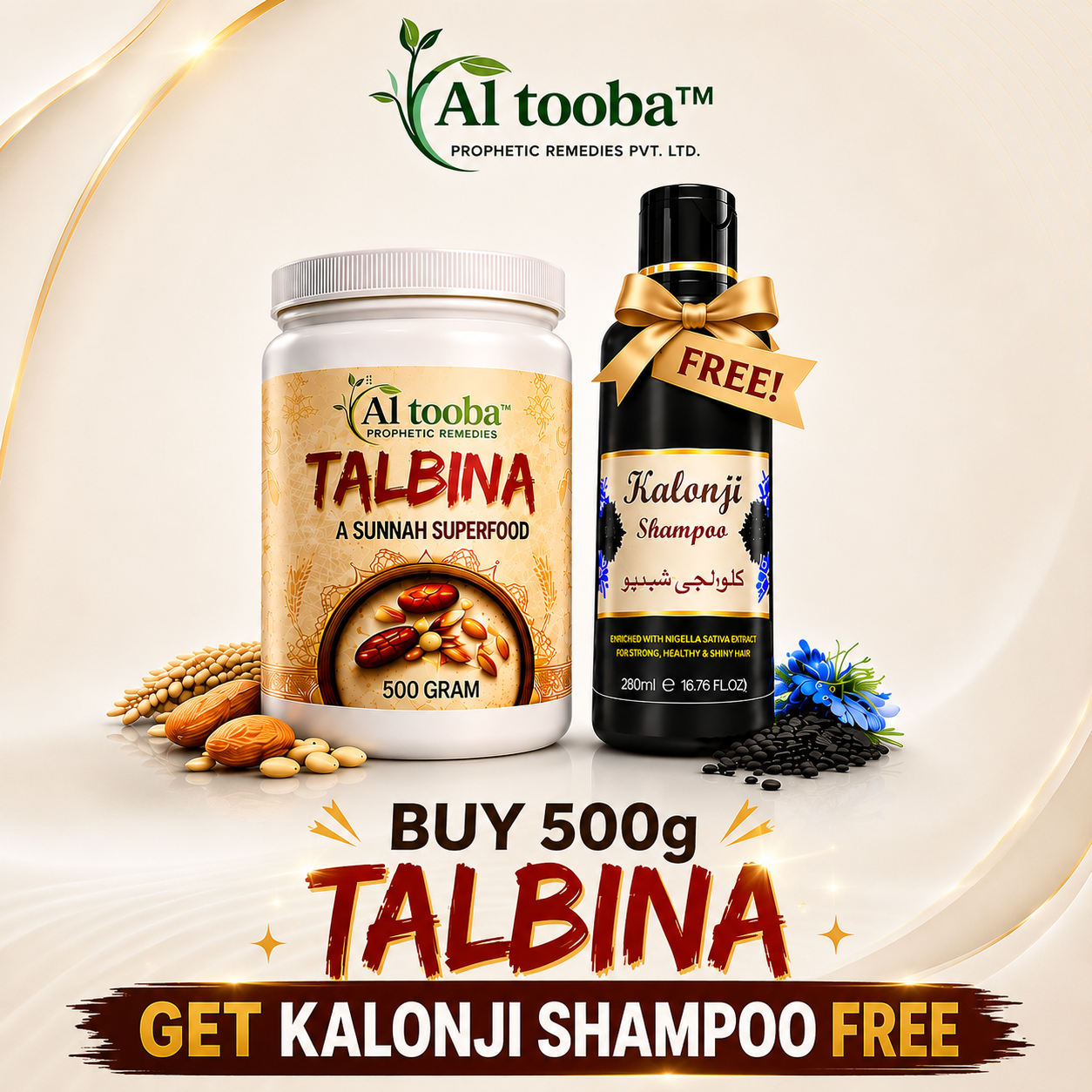BUY TALBINA 500g & GET KALONJI SHAMPOO FREE
